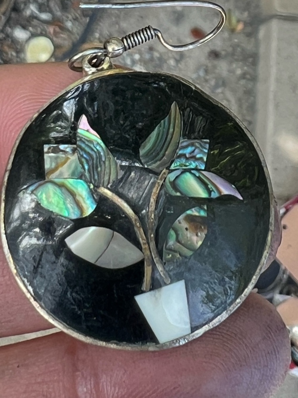 Vintage Alpaca Mexico Abalone Inlay Earrings Silver Tone - Picture 6 of 7